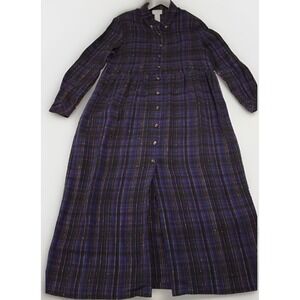 Vintage Expo 90s Maxi Plaid Button Up Dress 12 Black Purple Grunge Whimsigoth